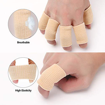 Senkary 20 Pieces Finger Compression Sleeves Elastic Finger Protectors Thumb Splint Brace for Arthritis Pain Relief, Basketball Sport (Beige) - color: Beige
