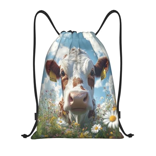 Drawstring Sports Backpacks - Lightweight Swim Gym Bags for Women Men String Sackpack for Beach Travel Yoga(Small, Cow Daisy Flower) - color: Cow Daisy Flower, size: Small