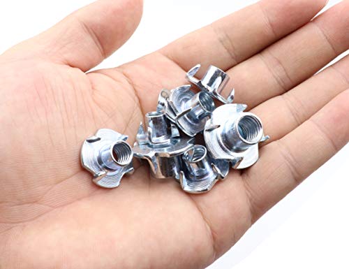 LBY 75-Piece T-Nut Assortment Kit (1/4", 5/16", 3/8") - Four-Claw Design, Carbon Steel, Galvanized (Silvery)