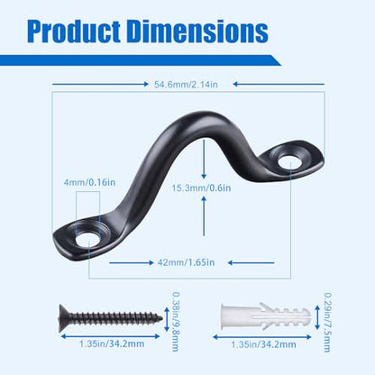 Black 316 Stainless Steel Pad Eye Straps, Marine Grade Footman Loop Kit with Screws & Expansion Anchors, Deck Loops for Bimini Boat Top, Kayak Tie Down, Wall Mount Rigging Hardware - size: 8 Set with Expansion Anchors