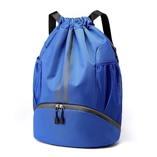 Valleycomfy Sports Drawstring Backpack - Water Resistant String Bag Blue | with Side Mesh Pockets Shoe Compartment Gym Backpack for Women & Men - color: A-blue
