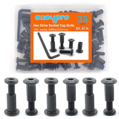 Black M6 x 3/4" Hex Drive Socket Cap Bolts Screws Kit,ALLOYPRO 35-Sets Binding Post Screws Socket Cover Connecting Bolt Fixing Post Screw for Furniture Chair Crib Table Cabinets,M6x20mm - color: Black, size: Black-M6*20mm-35sets