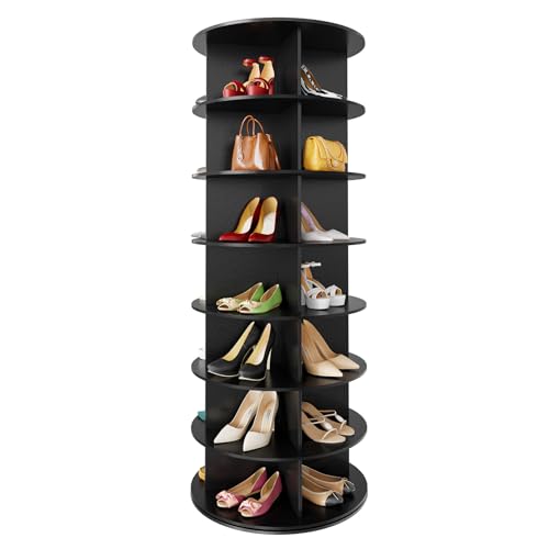 SpaceAid 7 Tier Rotating Shoe Rack Tower, Spinning Shoe Display Lazy Susan, Revolving 360 Shoe Rack Storage Round Carousel, Vertical Handbag Rotate Shoes Closet Organization (7-Tier Black) - color: Black, size: 7 Tier (23.2"W x 63"H)