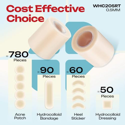 LIFARA Hydrocolloid Roll for Wound Care - Cut-to-Size, Extra Large Hydrocolloid Patch Bandages with Self-Adhesive, Waterproof, First Aid Kit Essential (2in*5ft, 19.7mils/ 0.5mm Thickness) - size: 2in*5ft, 19.7mil/ 0.5mm Thickness