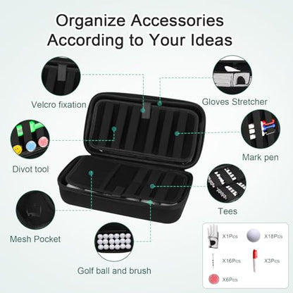 SLODE Portable Golf Accessories Organizer Bag for Balls, Tees, Markers -Golf Glove Holder Case with Glove Shaper- Ideal Gift for Men and Women- Black