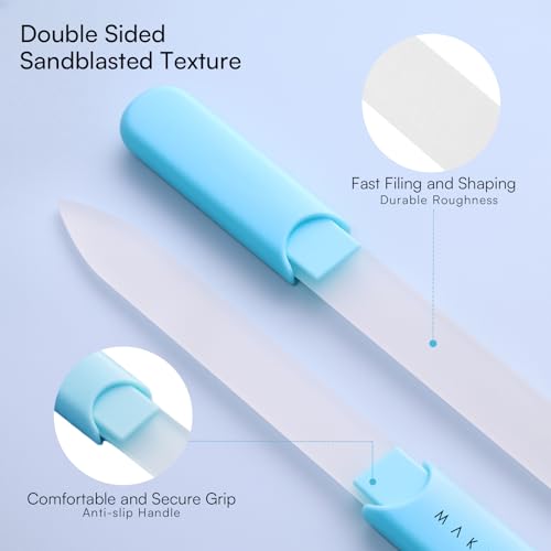 Makartt Glass Nail File for Natural Nails: Reusable Nail Care Tool, Blue | Fast Shaping & Gentle Smoothing, Double-Sided Sandblasted Surface, Washable, Portable Lightweight Manicure Gift with Case - color: 1pc Blue glass nail file