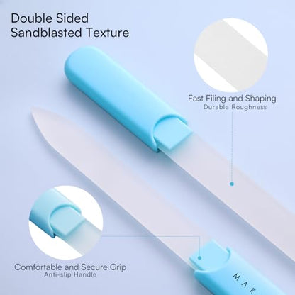Makartt Glass Nail File for Natural Nails: Reusable Nail Care Tool, Blue | Fast Shaping & Gentle Smoothing, Double-Sided Sandblasted Surface, Washable, Portable Lightweight Manicure Gift with Case - color: 1pc Blue glass nail file
