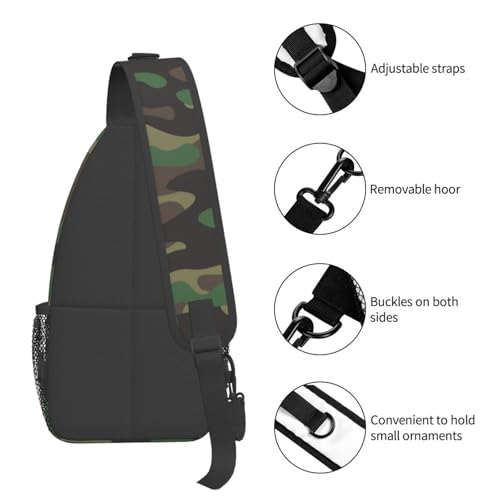 Camouflage Crossbody Sling Bags for Women Men Classic Green Brown Olive Colors Camo Print Travel Sling Backpack Casual Shoulder Bag Cool Military Print Army Design Gym Sports Hiking Daypack - color: Green Black