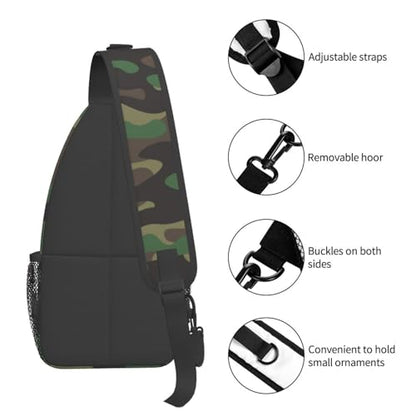 Camouflage Crossbody Sling Bags for Women Men Classic Green Brown Olive Colors Camo Print Travel Sling Backpack Casual Shoulder Bag Cool Military Print Army Design Gym Sports Hiking Daypack - color: Green Black