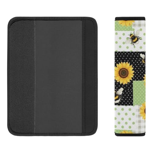 2PCS Sunflower Bee Plaid Seat Belt Cover Soft Padded Neck Strap Covers for Kids, All Vehicles, Comfortable Driving - color: Pattern 1136
