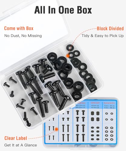 TV Mounting Hardware Kit M4 M6 M8 Screws Washers Spacers Universal | Replacement Screws Set with Box for Most Flat Curved TV Monitors
