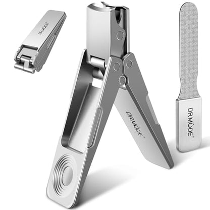 DRMODE Nail Clippers for Men, Portable Ultra Sharp Stainless Steel Toenail Clippers for Thick Nail, Foldable Fingernail Clippers with Catcher German Nail Clippers Nail Cutter with Nail Files