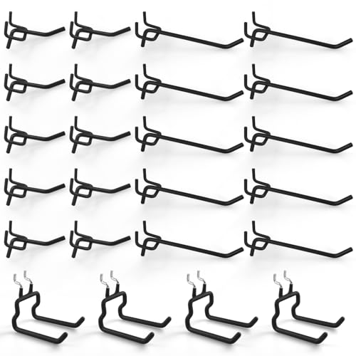 Pegboard Hooks 2" 4" Peg Board Steel Tool Hangers Brackets (24, Black) | 1/4" Pegboard Accessories Organizers, Mixed 2 4 Inch Hooks Big Flat Racks, Metal Shelving Brackets for Craft Garage Workbench - color: Black