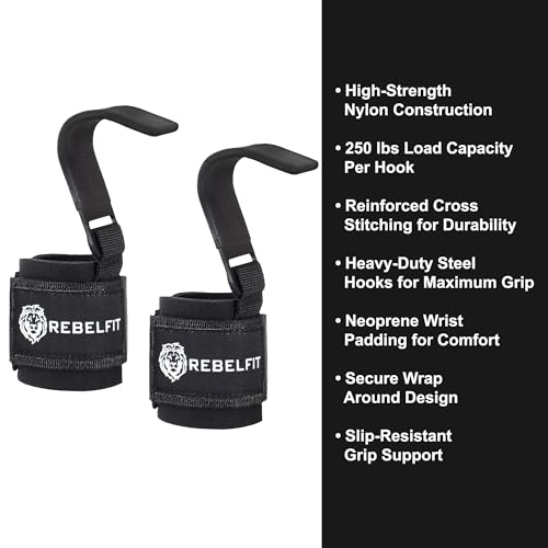 Heavy Duty Lifting Hooks (Pair) for Weightlifting – Wrist Support Straps with Metal Hooks, Padded Neoprene Gym Straps for Deadlifts, Pull Ups, Rows, Powerlifting – Non-Slip Grip Support for Men & Women