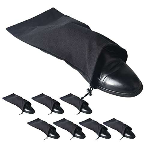 PlasMaller Shoe Storage Bags 100% Cotton with Drawstring for Men and Women for Travel Protecting and Storing Shoes - color: Black, Set of 8