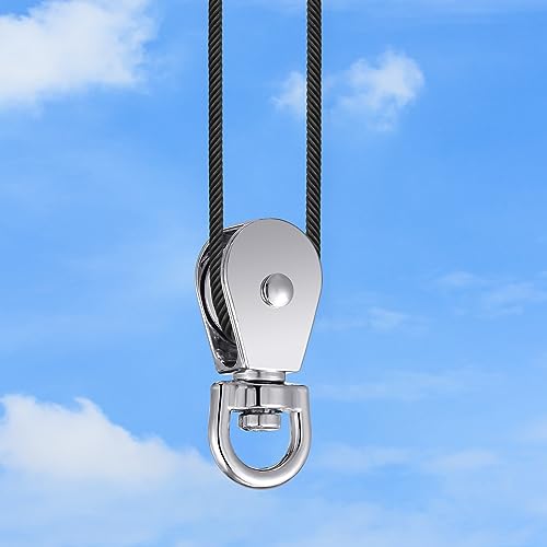 Shappy Pulley Block System Set, M20 Pulley Wheel Stainless Steel with 66ft Nylon Rope and Hooks, Swivel Lifting Wire Rope Cable Roller for Lifting Hanging(42 Pcs)