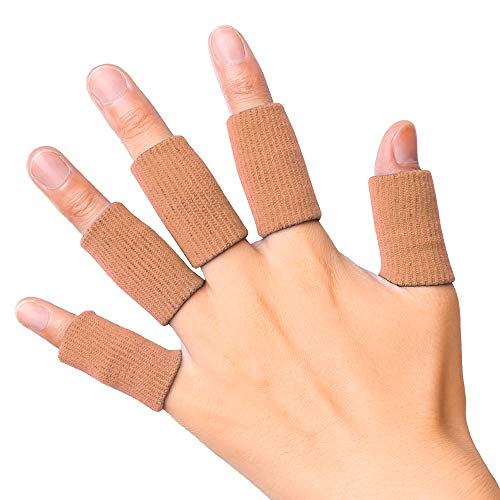 JBM Finger Sleeves 5Pack Sport Finger Brace Protector Compression Sleeve for Arthritis - color: Brown, size: One Size