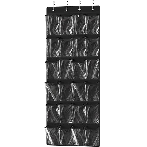 Simple Houseware 24 Pockets Large Clear Over the Door Shoe Organizer, Black | 56" x 22.5", 4 Durable Metal Hooks, 5" x 9" Pocket Size, Multipurpose - color: Black, size: Extra Large Pockets