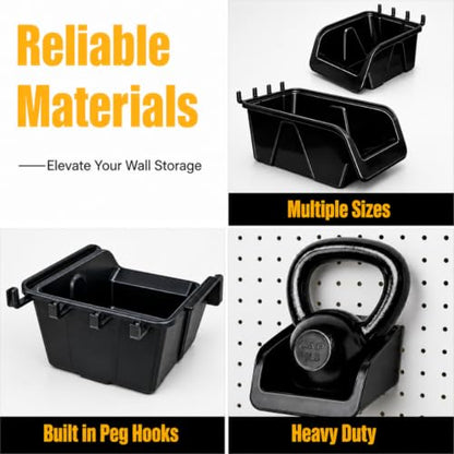 WallPeg 12 Black PEGBOARD Bins - Peg Board Organizer Accessories - Pegboard Bins for Craft Room Storage & Garage Organization - Handy Peg Board Wall Organizer Bin Set -Made in USA- - style: 12 (5" Bins)
