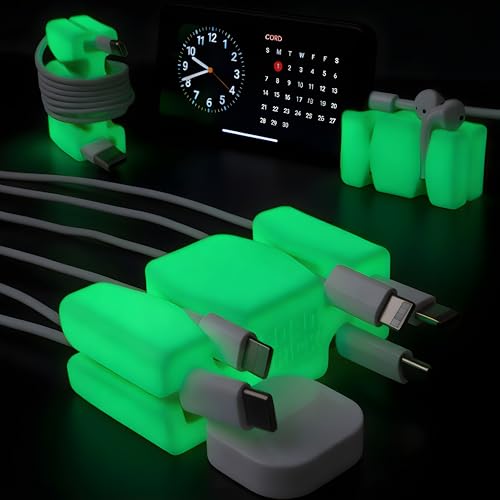 CordBrick 2PK Glowing Silicone + Steel Weighted Cable Holders for Nighstands, Cord Wraps for Travel, Unique iPhone Accessories. Small Graduation Gift for High Schoolers. Gadget for Teens. Green Glow - color: (P) Green Glow, size: 2 Pack