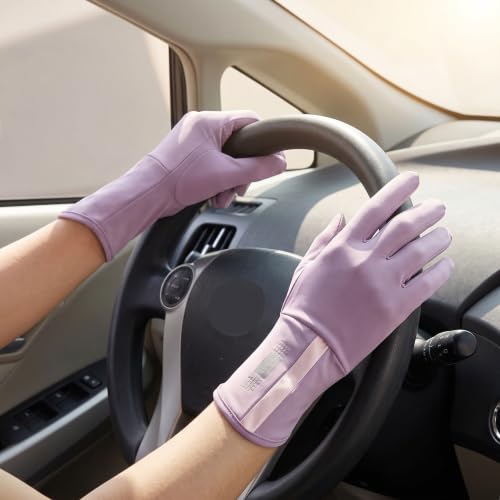 Protection Fingerless Gloves for Women - Sun Protection Driving, Riding Gloves with Touchscreen Non-Slip Grip - color: Beige