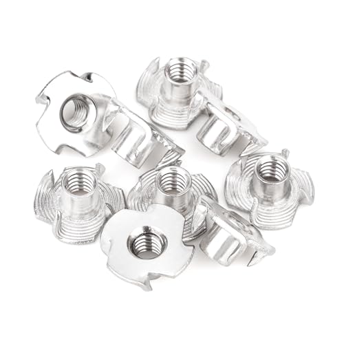 50pcs 1/4"-20 T-Nuts, 304 Stainless Steel 5/16" Barrel Length | Corrosion Resistant, 4-Pronged Tee Nut for Wood, Rock Climbing Holds, Cabinetry - size: 1/4"-20 50pcs 304