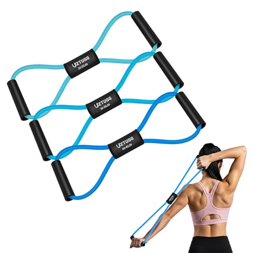 Figure 8 Fitness Resistance Bands with Handles - Exercise Bands Set of 3 for Arm and Shoulder Stretch, Physical Therapy, Yoga, Pilates, Rope 8 Word Elastic for Women and Men