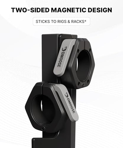 DMoose Fitness Barbell Clips 2 Inch (Pair) - Quick Release Olympic Barbell Clamps & Collars with Anti Slip TPR Grip for Secure Weightlifting and Powerlifting - Weight Clips for Bars at Home or Gym - color: Black, style: Magnetic