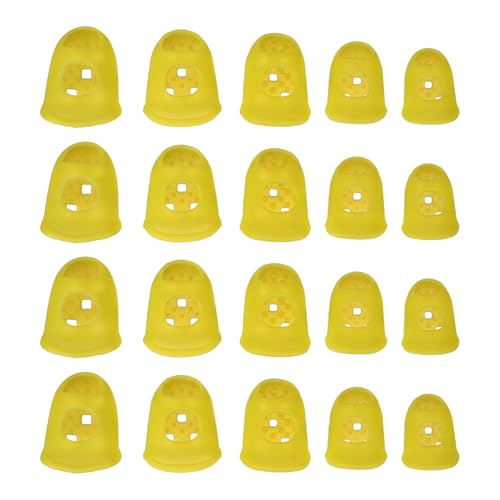 PATIKIL Rubber Finger Tips, 5 Sizes 20 Pcs Guitar Fingertip Protector Silicone Thimbles Knitting Accessories for Hand Sewing Paper Sorting Money Counting Guitar Playing, Yellow - color: Yellow