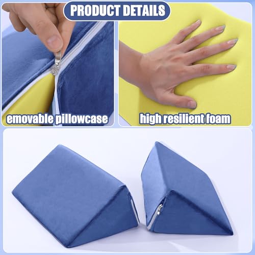 BALAPET 2 Pcs Small Wedge Pillow for Sleeping，Premium Foam Bed Pillow for Side Sleeping,Triangle Wedge Pillow for Leg Elevation,Yoga,Reduce Back Pain(Blue - color: Blue