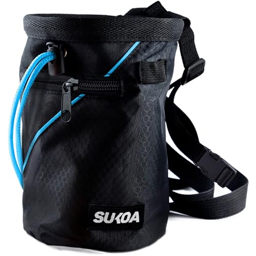 Chalk Bag for Rock Climbing - Rock Climbing Gifts Gear Accessories - Quick-Clip Belt, Large Zippered Pockets & Brush Holder - Weight Lifting, Gym, Bouldering, Disc Golf, Wall, Rock Climbing Chalk Bag - color: Blue
