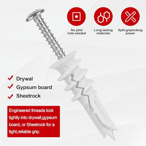 Wall Hanging kit, Suitable for Wall Art Decor Frame Curtain Rods, 120 Pieces #8 Gypsum Board Anchor Replacement Picture Hangers, 60 Drywall Anchors and 60 8 x 1-1/4'' Screws,