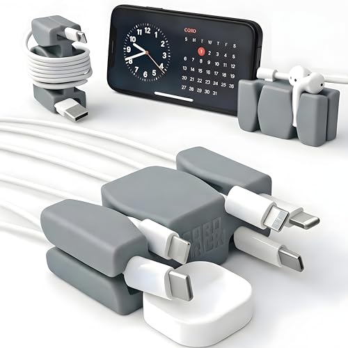CordBrick Silicone & Steel Weighted Cord Holder for Nightstand. Travel Phone Charger Organizer. Useful iPhone Accessory. Small Gift for Guys, College Students. Tech Gadget for Teens, Men. Gray - color: (B) Gray, size: 1 Pack