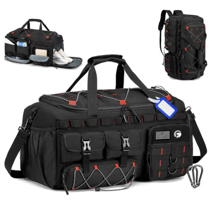 3 in 1 Tactical Gym Bag Carry On Luggage 22x14x9 Airline Approved - color: Black Red, size: 50L