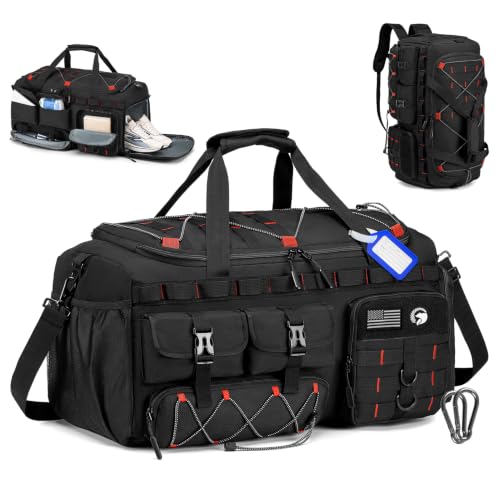 3 in 1 Tactical Gym Bag Carry On Luggage 22x14x9 Airline Approved - color: Black Red, size: 50L