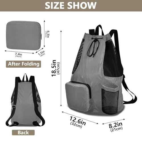 Yuiboo Gray Drawstring Gym Bags for Men Women Climbing Gym Bag with Water Bottle Pocket Pull String Back Pack Wet and Dry Separation