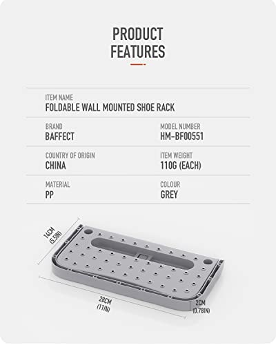 Baffect Hanging Organizer 4 Pieces - Foldable Wall Mounted Rack for Shoes Storage, Holder and Shelf (Gray)