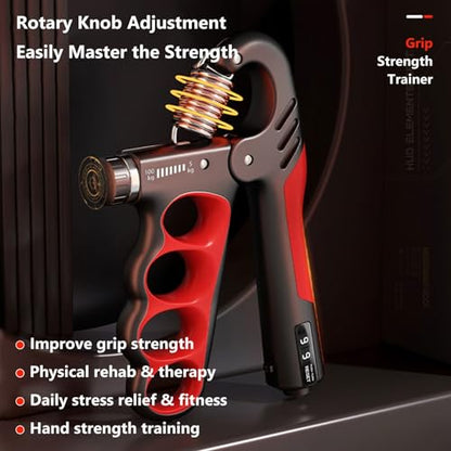 Grip Strength Trainer Forearm Strengthener 11-220 lbs Adjustable Resistance | Automatic Counting, Ergonomic Design, Ideal Device for Grip Strengthening, Arthritis Relief, Hand Physical Therapy & Rehab - color: Gray