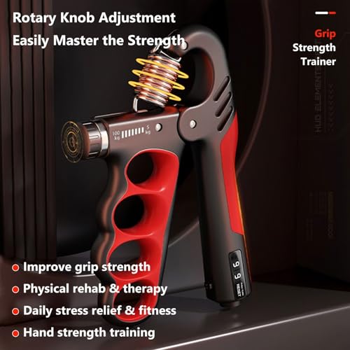 Grip Strength Trainer Forearm Strengthener, 11-220 lbs Adjustable Resistance, Automatic Counting, Ergonomic Design, Ideal Device for Grip Strengthening, Arthritis Relief, Hand Physical Therapy & Rehab - color: Red