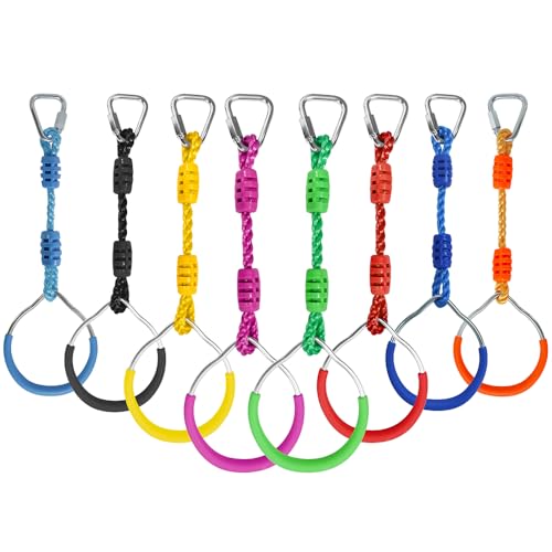 8 Colorful Ninja Ring Fitness Gymnastic Ring Outdoor Backyard Playground Training Equipment Play Set, Funny Jungle Gym Fist Hanging Swing Monkey Bars Ninja Warrior Obstacle Course Trapeze Accessories - color: Multi-color, size: 8 Pack