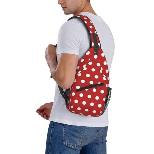 Polka Dots Crossbody Sling Bags for Women Men Abstract White Small Circle Dot on Red Background Travel Sling Backpack Casual Shoulder Bag Dice Design Dot Pattern Gym Sports Hiking Daypack - color: White Red