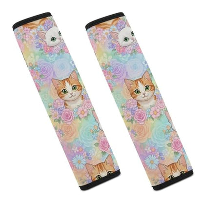 2 Pack Floral Pink Cat Car Seat Belt Pad Universal Soft and Comfortable Harness Pads Strap for Adult Use, Most Cars, Easy Install (No Tool) - color: Pattern 760