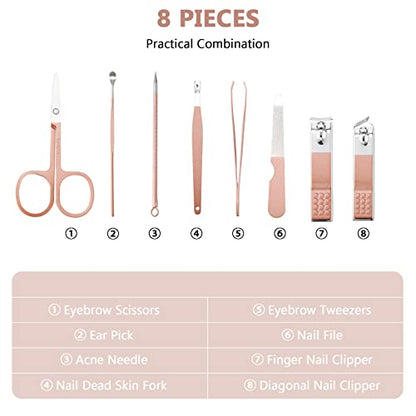 Geosar 12 Sets Manicure Set Nail Clippers Pedicure Kit 8 in 1 Grooming Stainless Steel Kits Nail Care Tools with Travel Case for Employee Coworker Teachers Nurse Gifts(Rose Gold) - color: Rose Gold