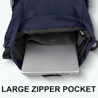 Drawstring Backpack with Mesh Pockets String Gym Bag Sackpack Sandproof Water Resistant Beach Backpack for Men Women - color: Midnight Blue