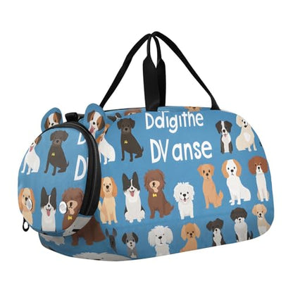 Kids Sports Duffel Bag for Boys & Girls - Cute Dog Puppy Pattern 100% Polyester Gym Bag with Separate Shoe Compartment, Adjustable Shoulder Strap, Compact Travel & Workout Gear Bag - color: Cute Dog Puppy Pattern