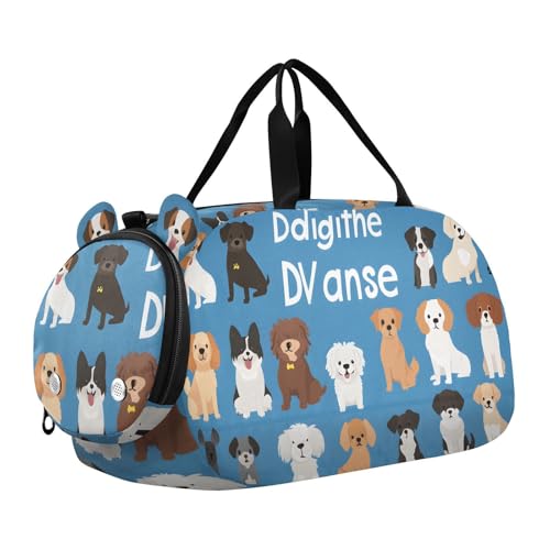 Kids Sports Duffel Bag for Boys & Girls - Cute Dog Puppy Pattern 100% Polyester Gym Bag with Separate Shoe Compartment, Adjustable Shoulder Strap, Compact Travel & Workout Gear Bag - color: Cute Dog Puppy Pattern