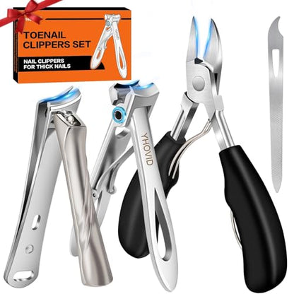Toe Nail Clippers for Men, Toenail Clippers for Thick Nails for Seniors, German Ultra Sharp Stainless Steel Fingernail Clipper with Catcher, Heavy Duty Ingrown Nail Cutter Long Handle with Wide Jaw
