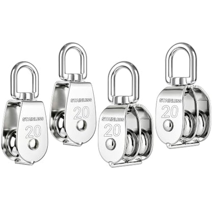 4PCS M20 Heavy Duty Rope Pulley Block | 304 Stainless Steel Heavy Duty Lifting Crane Swivel Hook for Hanging Wire and Crane Operations | 304 Stainless Steel Heavy Duty Lifting Crane Swivel Hook For Hanging Wire and Crane Operations - size: 4P-M20