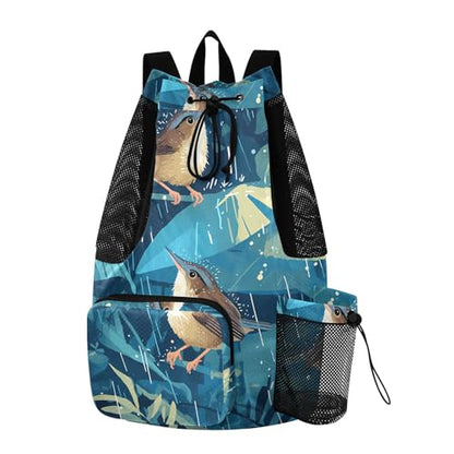GuoChe Drawstring Backpacks Gym Swim Bag With Inside Pockets Pull String Bag Waterproof Cute Birds in Rain - color: Cute Birds in Rain