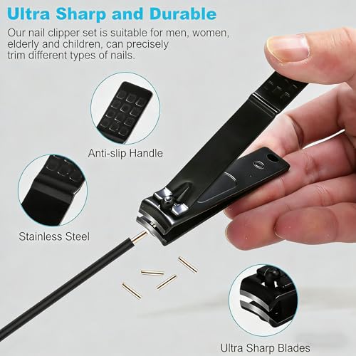 Nail Clipper Set，Slanted Nail Clipper Heavy Duty Toe Nail Clippers for Men ，Ergonomic Non-Slip Long Handle Nail Clippers for Adults Seniors Stainless Steel Nail Cutter & File (Silver) - color: 5pcs-silver